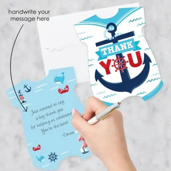 Big Dot of Happiness Ahoy It's a Boy - Shaped Thank You Cards - Nautical Baby Shower Thank You Note Cards with Envelopes - Set of 12 image {1}