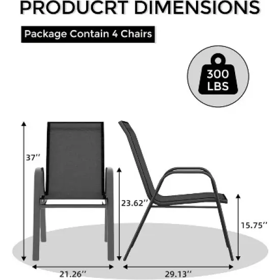 homfan Patio Stackable Chairs Set of 4, Outdoor Dining Chairs, Outdoor Furniture with Textilene Fabric & Metal Frame for Patio, Deck, Backyard, Grey image {2}