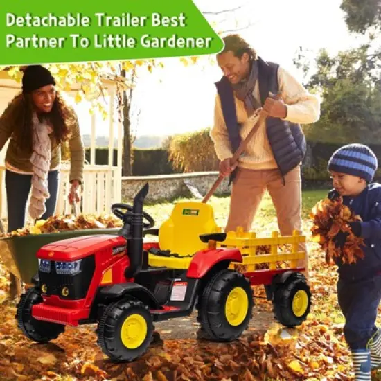 12V Kids Ride-On Tractor with Remote Control, Battery Powered Tractor Car Toy with Detachable Trailer, Music, Perfect for Boys & Girls, Red image {6}