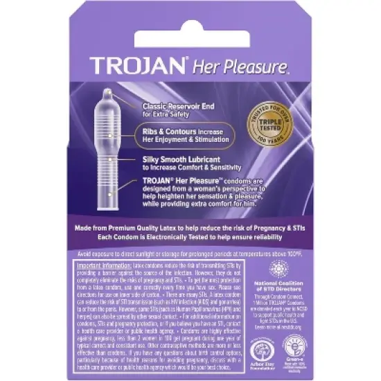 Trojan - Her Pleasures, Sensations Lubricated Latex Condom, 3 Ct image {1}