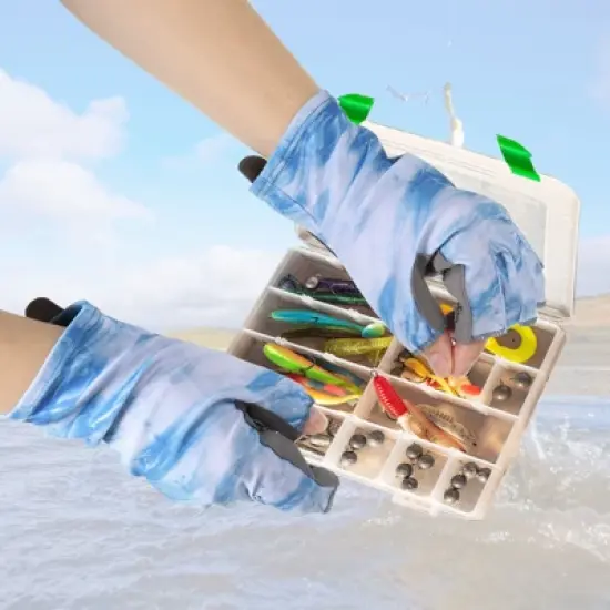 Unique Bargains Sun Protection Non-Slip Breathable Elastic Fishing Gloves 1Pair image {3}