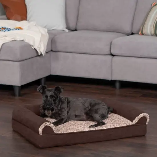 FurHaven Two-Tone Faux Fur & Suede Orthopedic Sofa Dog Bed image {2}