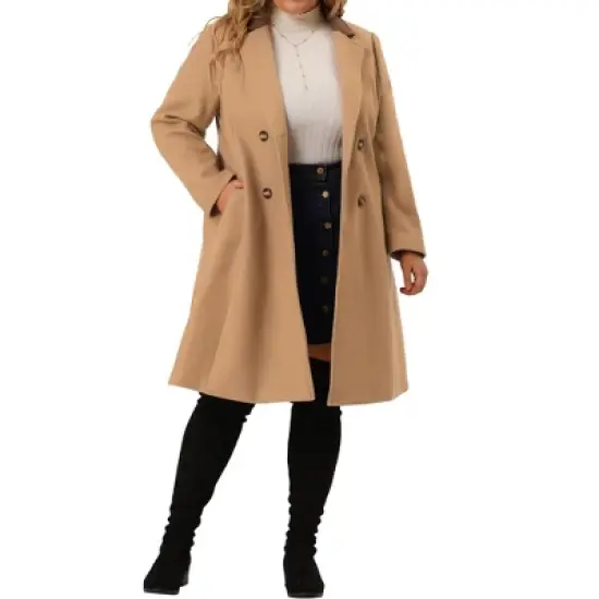 Agnes Orinda Women's Plus Size Fashion Notched Lapel Double Breasted Pea Coat image {6}