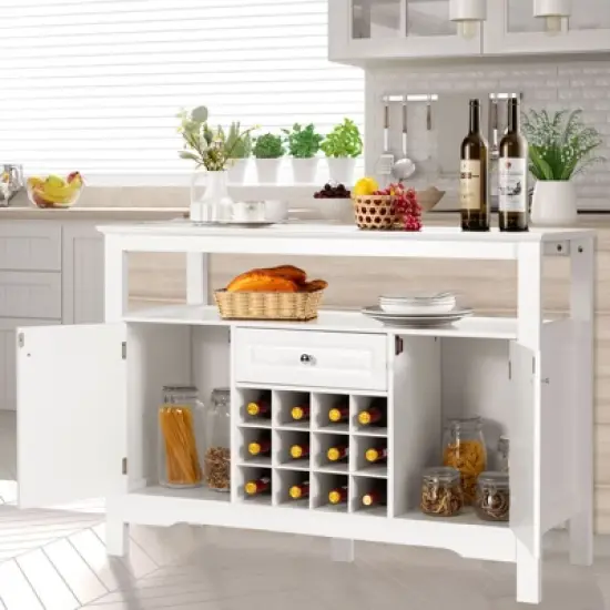 Costway Storage Buffet Sideboard Table Kitchen Sever Cabinet Wine Rack White image {4}