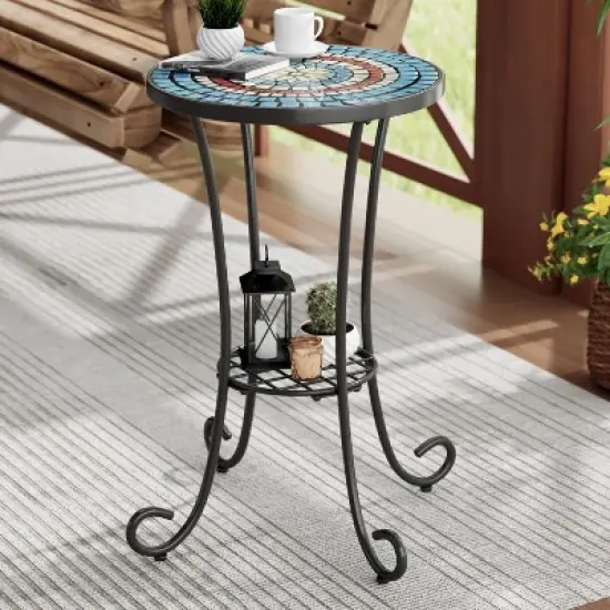 Christopher Knight Home Jaxon Patio Iron and Ceramic Tile Accent Table with Shelf image {1}