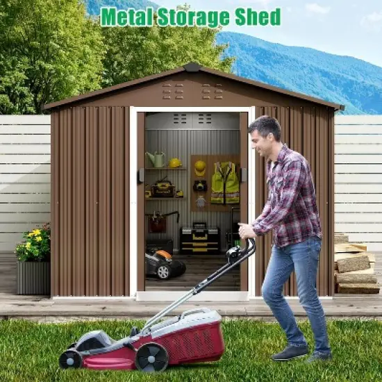 10X10 FT Outdoor Storage Shed, Galvanized Steel Storage Shed, Steel Sliding Doors, Weather Resistant, Garden Tool Shed with Lockable Door image {3}