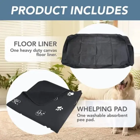 EZwhelp EZclassic 48" x 48" Modular Lightweight Plastic Injection Moulding Sanitary Indoor Whelping Box Playpen for Dogs and Puppies with Rails, Black image {1}