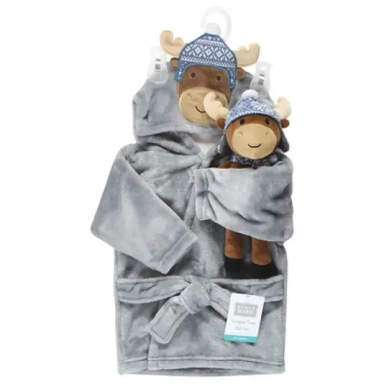 Hudson Baby Infant Boy Plush Bathrobe and Toy Set, Winter Moose, One Size image {1}