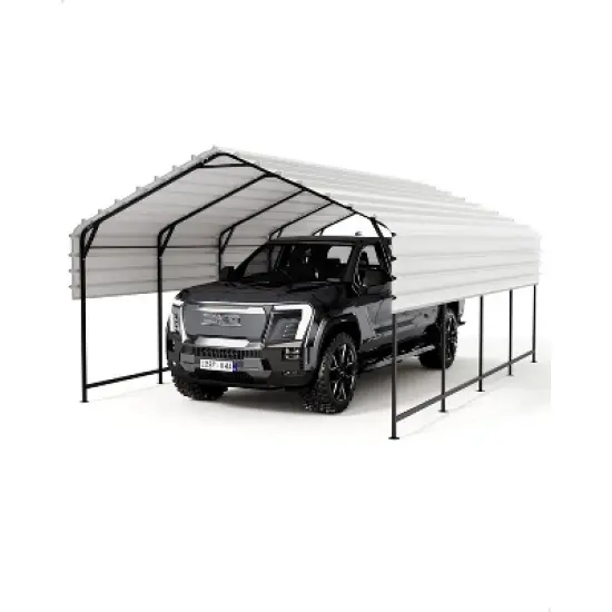13'x21' heavy-duty metal carport with 10 ft height and 16-gauge poles; perfect permanent shelter for full-sized pickup trucks, boats, and tractors. image {6}