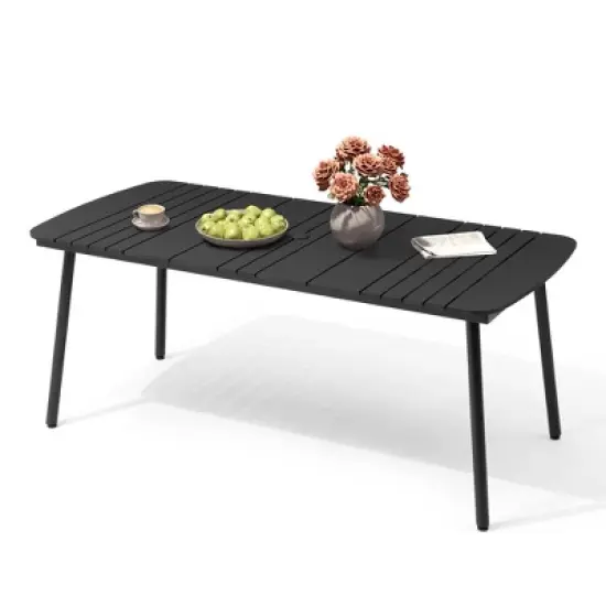 Crestlive Products Outdoor Dining Table for 4-6 People Patio Rectangle Table, Aluminum Frame with Durable Wood-Like Tabletop and Umbrella Hole image {11}