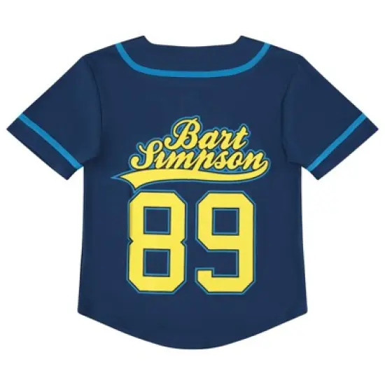 Boys The Simpsons Baseball Jersey - Homer, Bart, Lisa Mesh Button Down Shirt - The Simpsons Mesh Baseball Jersey (Navy, 8) image {1}