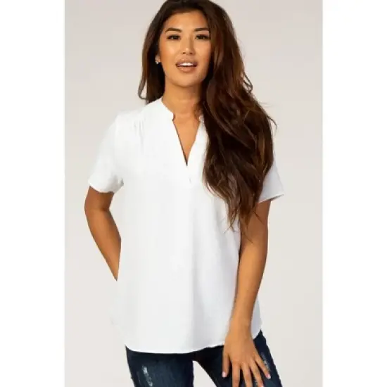 PinkBlush White Short Sleeve V-Neck Maternity Blouse image {2}