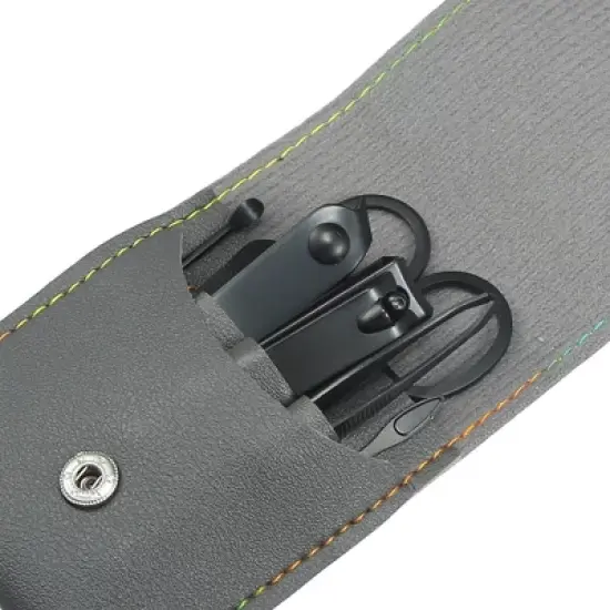 Unique Bargains Stainless Steel Pedicure Nail Clippers Scissors Tool Set for Men Women Black with Grey PU Leather 7 Pcs image {2}