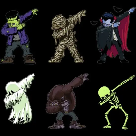 Girl's Design By Humans Dabbing Halloween Creatures Skeleton Zombie Dab By vomaria T-Shirt image {1}