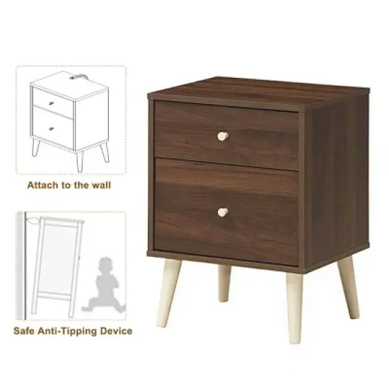 Costway Nightstand 2-Drawer Beside End Side Table w/Rubber Legs image {7}
