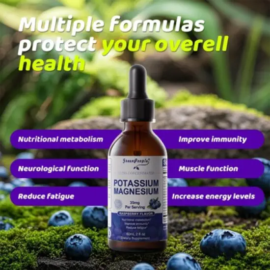 Greenpeople Potassium Magnesium Supplement Liquid - Plus Calcium, Vitamin D3, Zinc for Bone, Energy, Immune Support - Sugar Free & Vegan, 2 fl oz image {5}