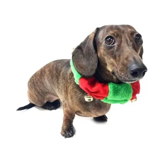 Midlee Red/Green Christmas Plush Bell Collar image {3}