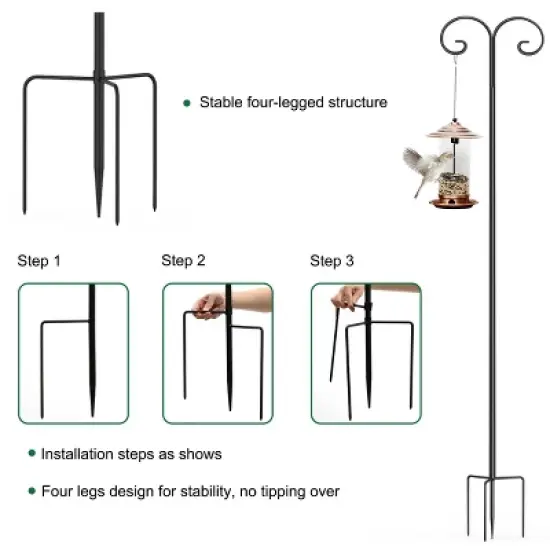 Artloge 2PCS 94 Inch High Double Shepherds Hooks Adjustable Height Outdoor Metal Hanger Bird Feeder Pole for Garden Patio Decoration image {4}