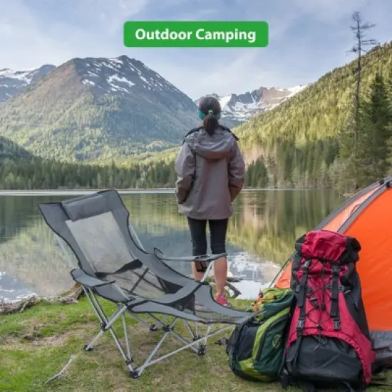 MUKE Camping Chair, Adjustable Recliner Chair with Footrest, Headrest, Cup Holder & Storage, Indoor & Outdoor Comfort image {11}