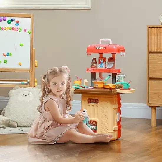 Acoinel Foldable Play Kitchen Set Converted into Travel Luggage,with 36 pcs Play Kitchen Accessories,Great Gifts for Toddlers 3-6 Years Old image {2}