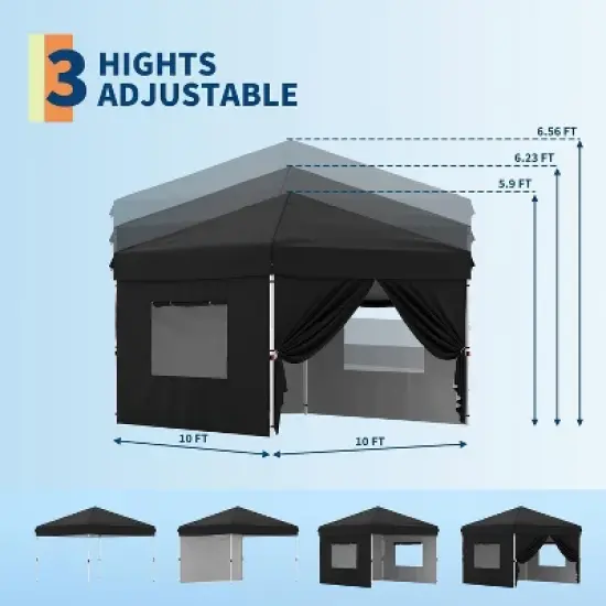10'x10' Instant Pop Up Canopy with 4 Sidewalls, Heavy Duty Commercial Tent Includes Stakes/Ropes/Sandbags, Perfect for Outdoor Markets, Events image {3}