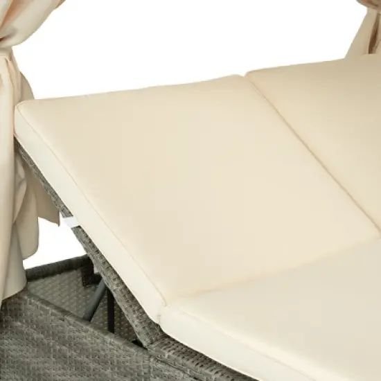 Outdoor Patio Adjustable Sun Bed, Lounge Chair Cushioned Chaise Recliner With Curtain-ModernLuxe image {9}