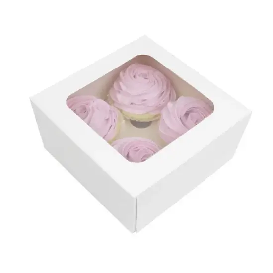 O'Creme White Cupcake Box with Window and Insert, 7" x 7" x 4", Pack of 5 image {2}