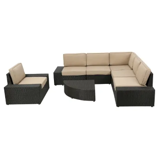 Santa Cruz 7pc Wicker Sofa Set with Cushions  - Christopher Knight Home image {1}