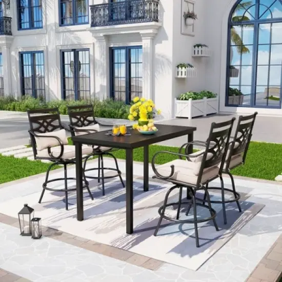 5pc Outdoor Set with Swivel Stools with Cushions & Metal Table - Captiva Designs image {13}
