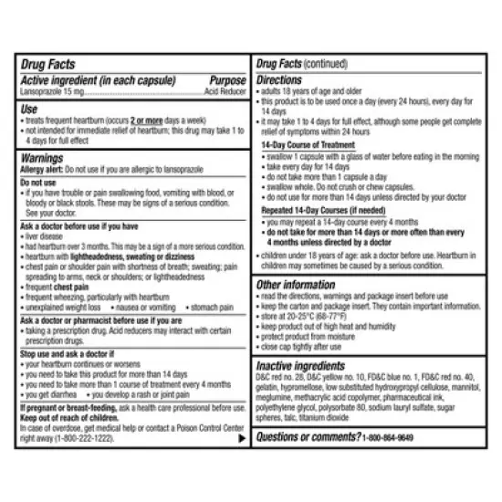 Prevacid 24 HR Lansoprazole Acid Reducer Delayed-Release 15 mg- PPI for Complete Heartburn Relief - 14 Capsules image {6}