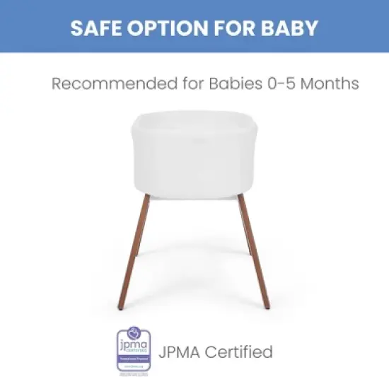 Delta Children Aero Bassinet Modern Portable Baby Crib with Solid Wood Legs, Mattress Pad and Fitted Sheet - White image {7}