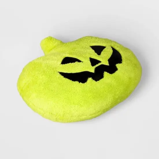 Pumpkin Shaped Halloween Faux Shearling Pillow Green - Hyde and EEK! Boutique&trade;: Indoor Decorative, Oval image {2}