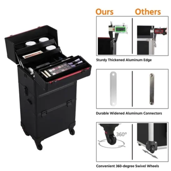 Yaheetech 3 in 1 Aluminum Cosmetic Case Professional Makeup Train Case image {4}