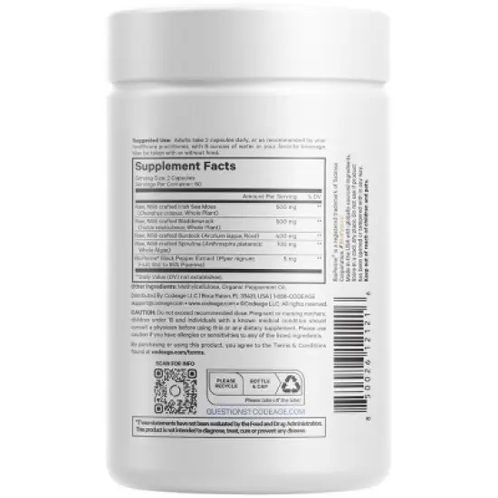 Codeage Raw Wildcrafted Irish Sea Moss, Bladderwrack, Burdock, Spirulina & BioPerine Black Pepper Supplement - 120ct image {1}