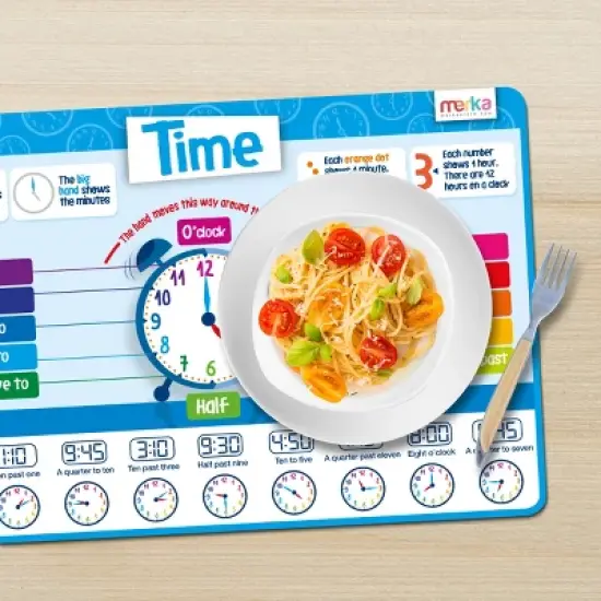 merka Kids Educational Placemats for Kids Placemats Wipeable Set of 4 Wipeable Silicone Mats Time Money Calendar & Season image {6}