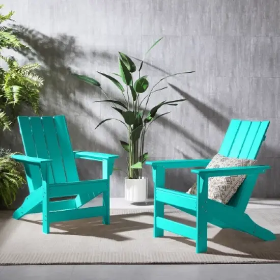 Encino 2pk Resin Contemporary Adirondack Chairs - Teal - Christopher Knight Home image {1}