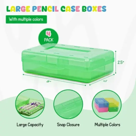 4E's Novelty 4 Pack Large Pencil Case Boxes, Pencil Boxes Bulk Classroom, Teacher Containers Box image {5}