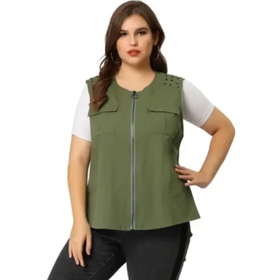 Agnes Orinda Women's Plus Size Anorak Jacket Zip Up Lightweight Sleeveless Utility Vest image {3}