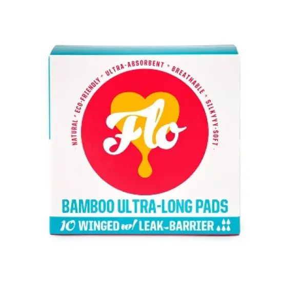 Flo Organic Silky-Soft Bamboo Ultra-Long Absorbent with Wings Maxi Pads - 10ct image {6}