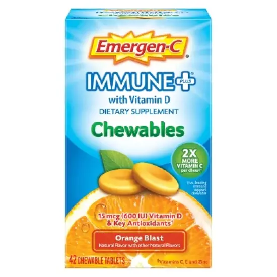 Emergen-C Immune+ Dietary Supplement Chewable Tablets with Vitamin D - Orange Blast - 42ct image {9}