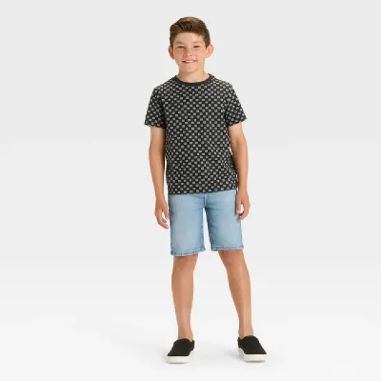 Boys' Short Sleeve Checkered T-Shirt - Cat & Jack&trade; Charcoal Gray image {2}