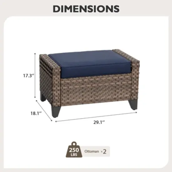 EAGLE PEAK 2 Piece Wicker Outdoor Ottoman, Patio Ottoman Foot Rest image {2}