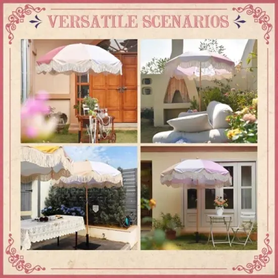 LAGarden 6 Ft Fringe Umbrella Replacement Canopy Top Cover Outdoor Patio Pink image {3}