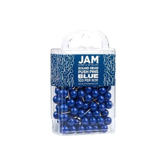 JAM PAPER Round Head Push Pins Blue 100/Pack (346RTBU) image {1}
