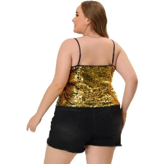 Agnes Orinda Plus Size Tops for Women Sequined Shining Camisole Club Party Sparkle Cami Top image {3}