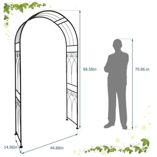 Metal Garden Arch, 88" H Outdoor Lawn Arbor with Stakes, Garden Arch Arbor Trellis for Climbing Plants, Roses, Vines image {1}
