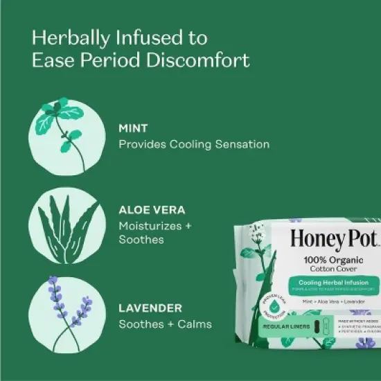 The Honey Pot Company 100% Organic Cotton Cover Cooling Herbal Infusion Regular Liners - 30ct image {5}