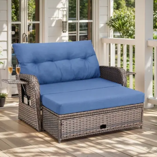 Outdoor Patio Double Lounge Chair with Ottoman image {11}