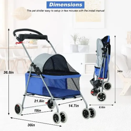 FDW 4 Wheels Pet Stroller Cat Dog Stroller Portable Folding Travel Carrier Strolling Cart Waterproof With Storage Basket Mesh Windows image {6}