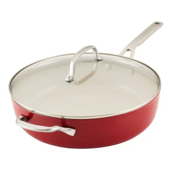 KitchenAid 5qt Hard Anodized Ceramic Nonstick Saute Pan with Lid Empire Red: Hand Wash, Gas & Electric Compatible image {10}